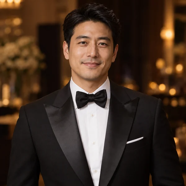 Man in a black tuxedo with a bow tie for a black-tie invitation
