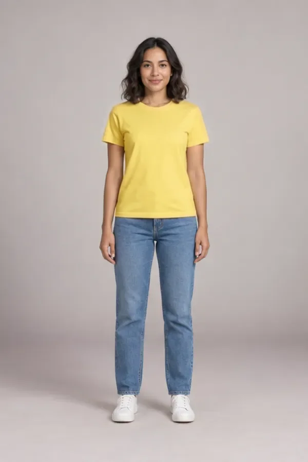 Butter yellow T-shirt on Ava with its soft folds kept