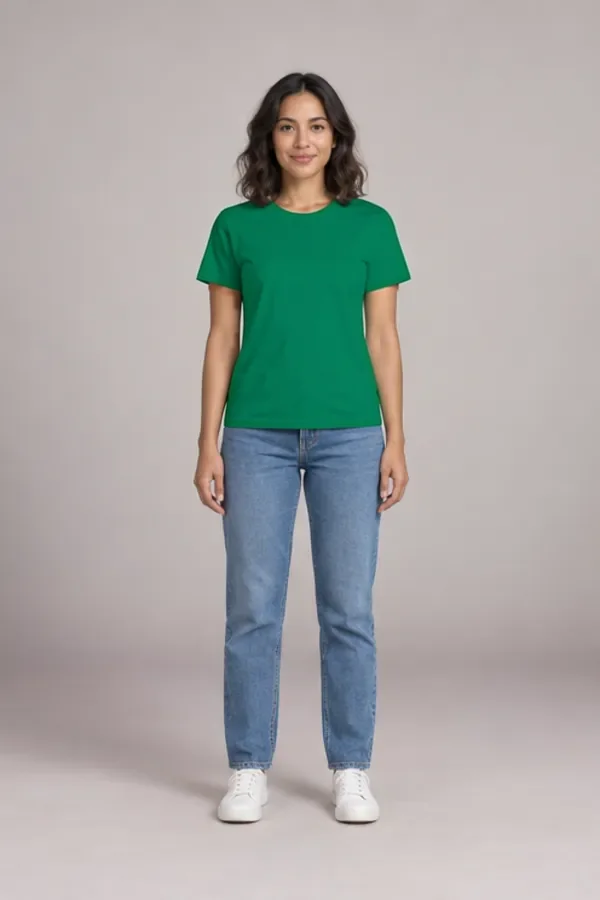 Emerald green T-shirt on Ava, recolored by the clothes color changer