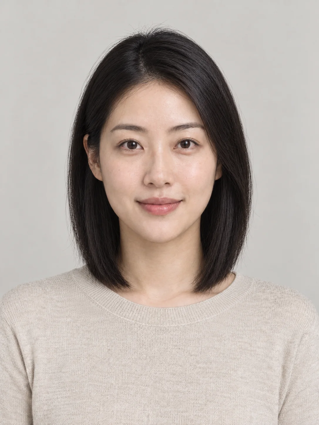 Try on hairstyles such as a straight A-line lob that is longer at the front