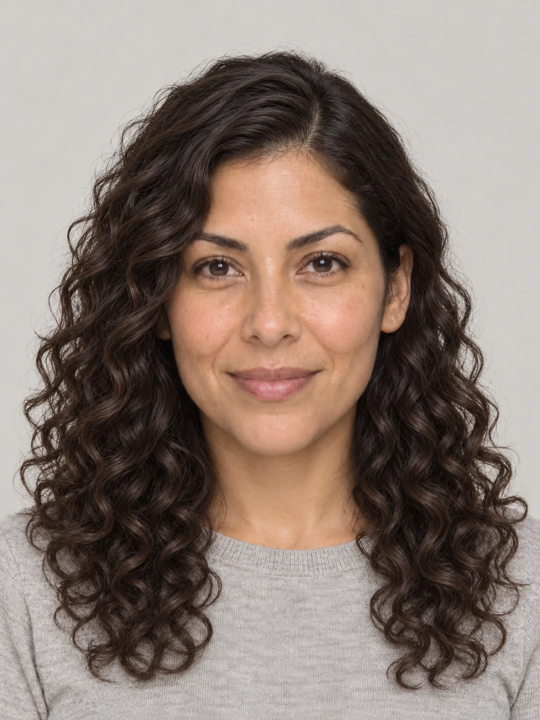 Long spiral curls past the shoulders with a side part