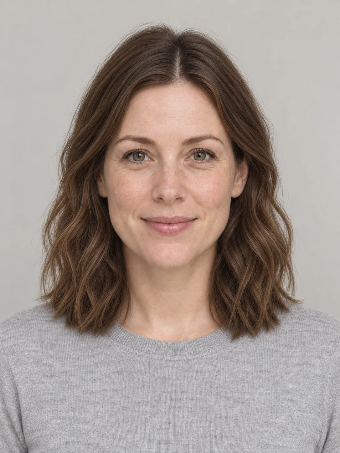 Loose shoulder-length beach waves with a middle part