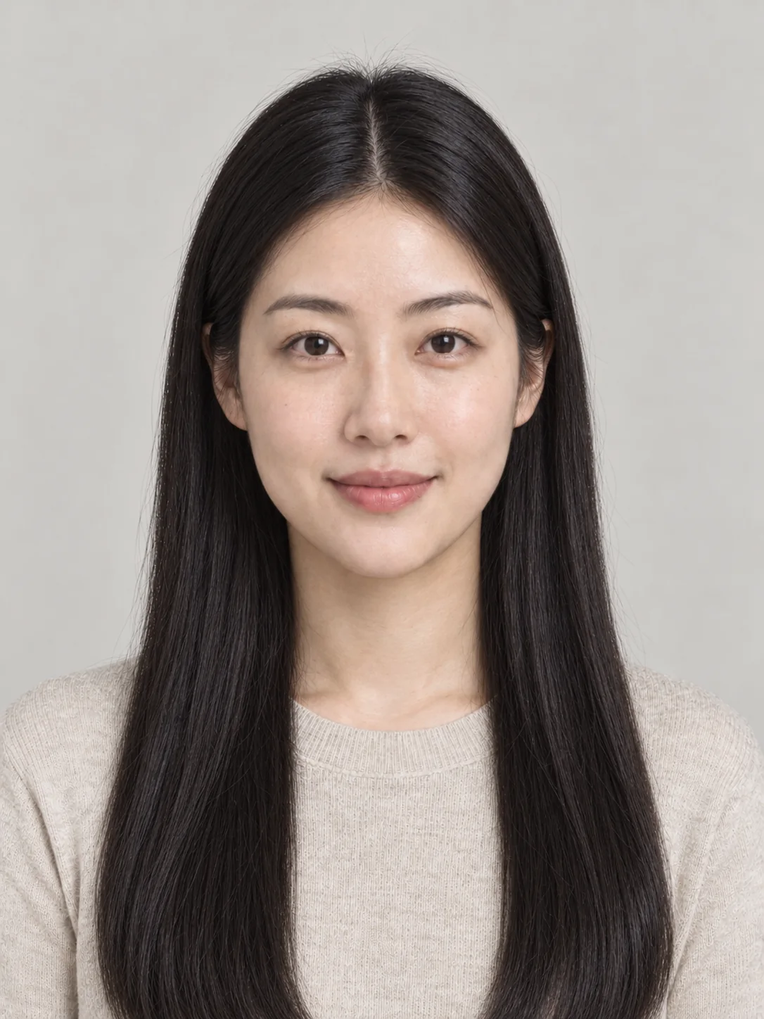 Try on hairstyles like glossy, mid-back length sleek straight hair