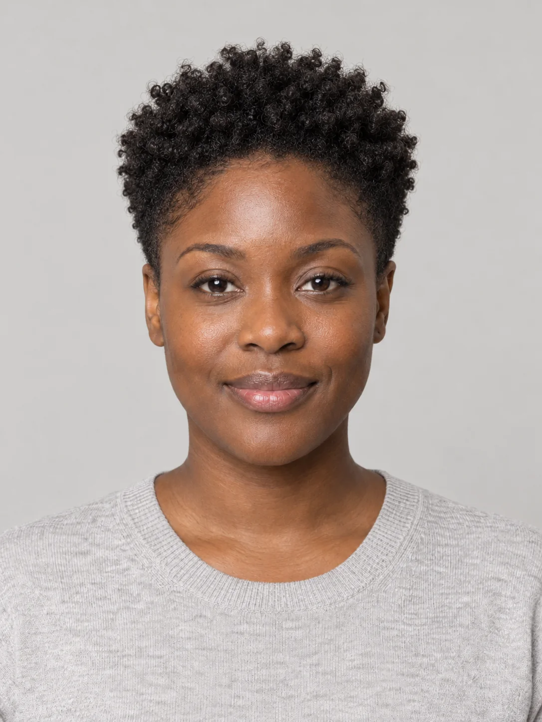 Short tapered natural coily curls with extra height on top