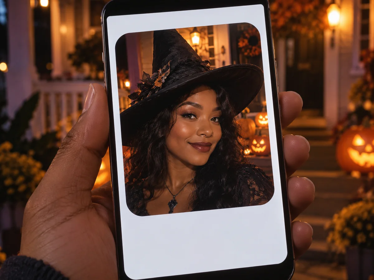 Square witch costume portrait used as a Halloween profile picture from the costume generator