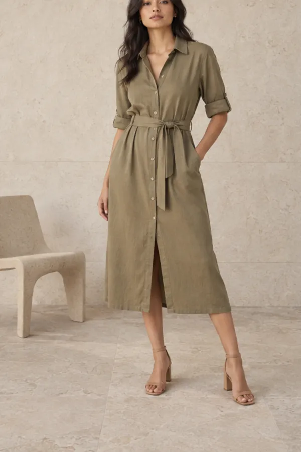 Adult model virtually trying on a shirt dress