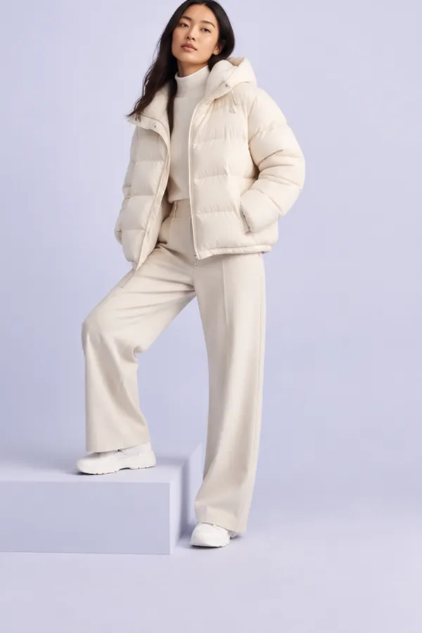 Adult model virtually trying on a puffer jacket