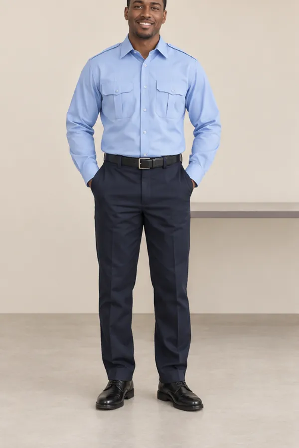 Adult model virtually trying on a uniform shirt