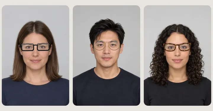 Three people wearing black rectangle, thin wire and tortoiseshell frames