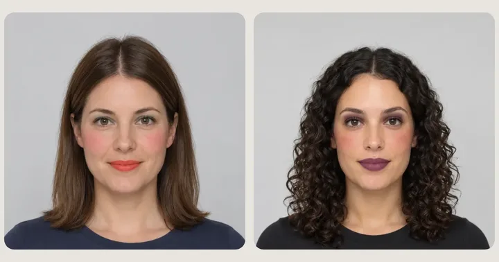 Two women wearing a soft coral look and a berry lip look previewed by virtual try on tools